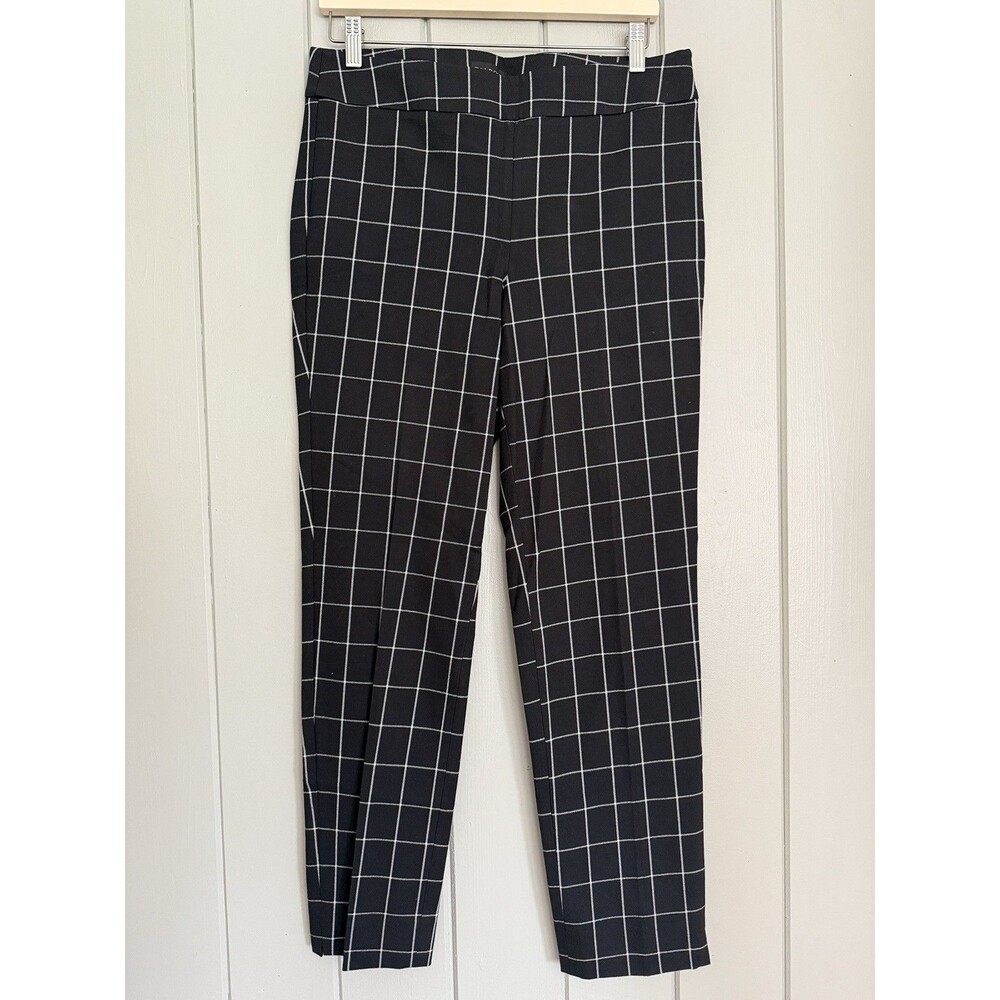 Talbots Cotton Blend Chatham Ankle Pant Slim Leg 8 Black White Window Pane Plaid